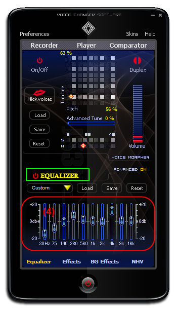 Fig 2: Voice Changer Software Basic  - Equalizer Effects